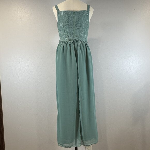 Womens Size 8 Sage Green Floral Lace Chiffon 3 Pc Pant Suit with Jacket Wide Leg - Picture 5 of 16